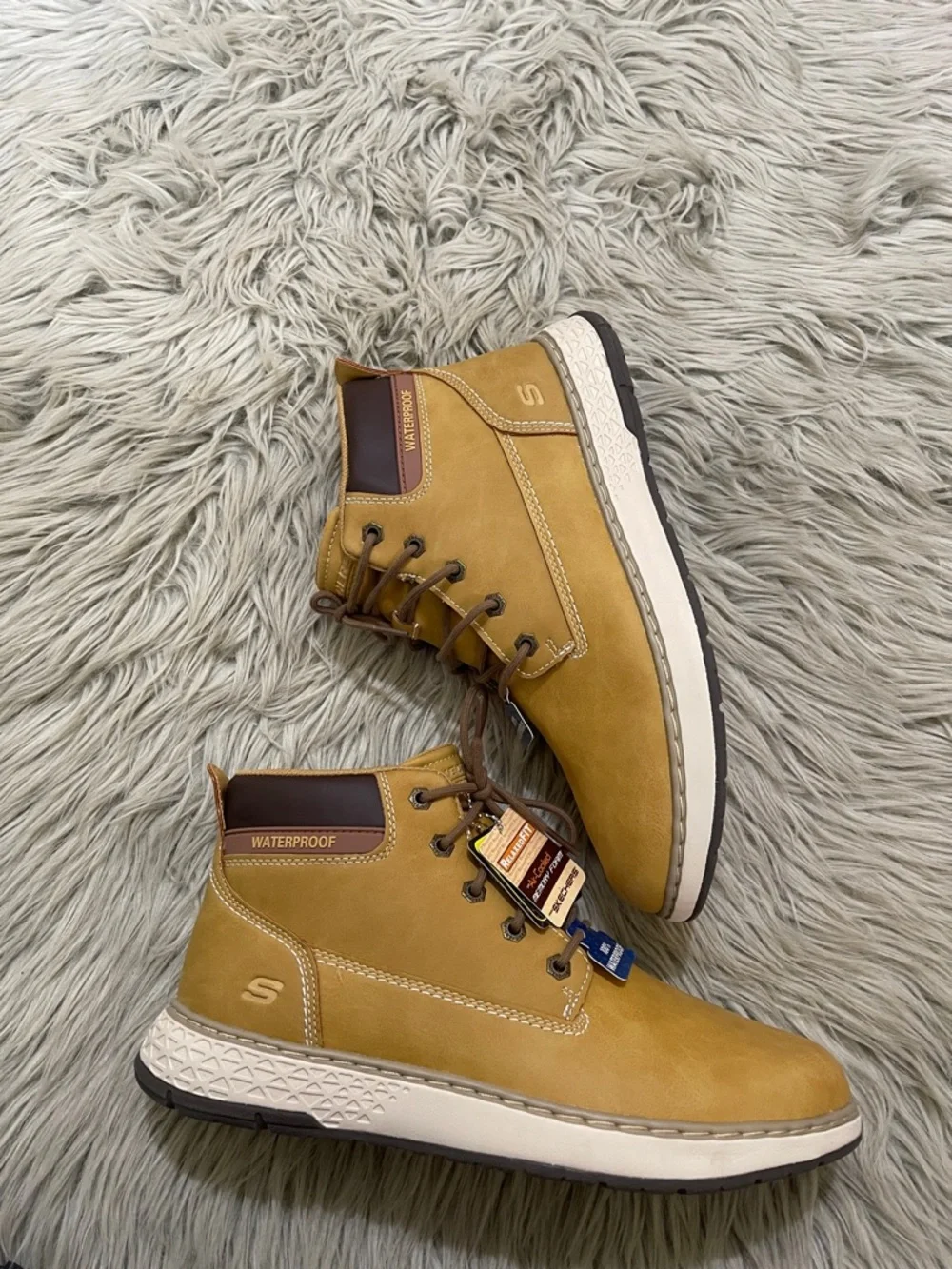 Skechers Men's Tan Waterproof Leather Lace-Up Ankle Boots